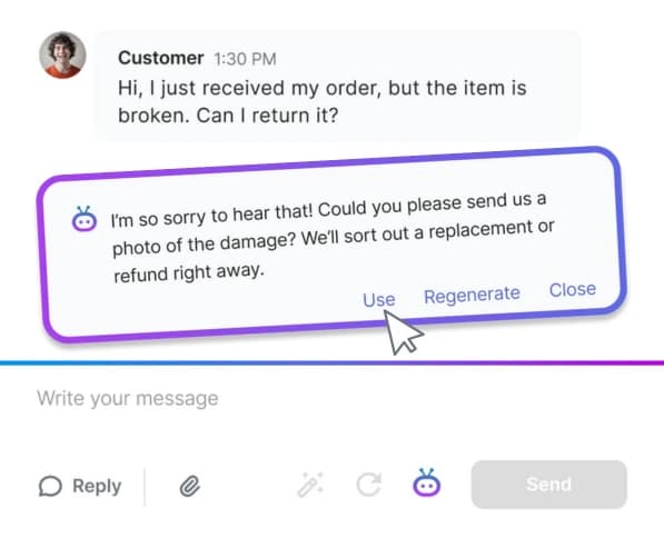 LenoChat AI chatbot interface showing automated customer conversation responses