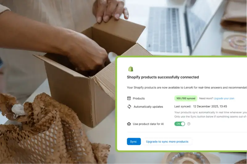 LenoChat AI product training interface syncing Shopify product catalog