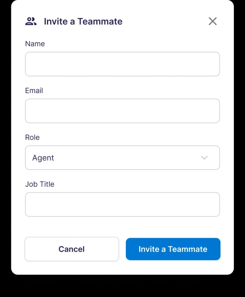LenoChat Invite a Teammate panel showing the Name, Email, Role, and Job Title form fields for adding a new team member