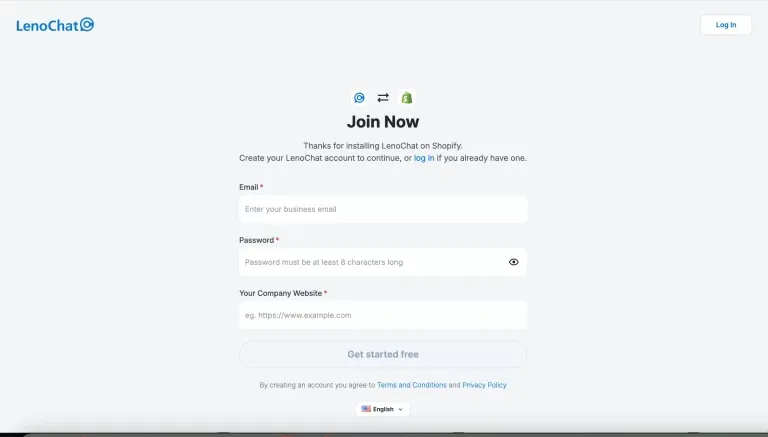 LenoChat signup page showing new account registration form and login link for existing LenoChat account holders