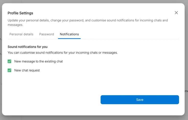 LenoChat notification preferences panel showing the 3×3 matrix of sound, web, and mobile notification toggles
