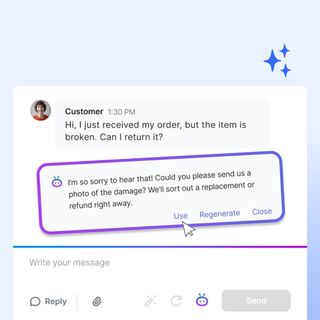 LenoChat AI Copilot generating automated response suggestions for customer service