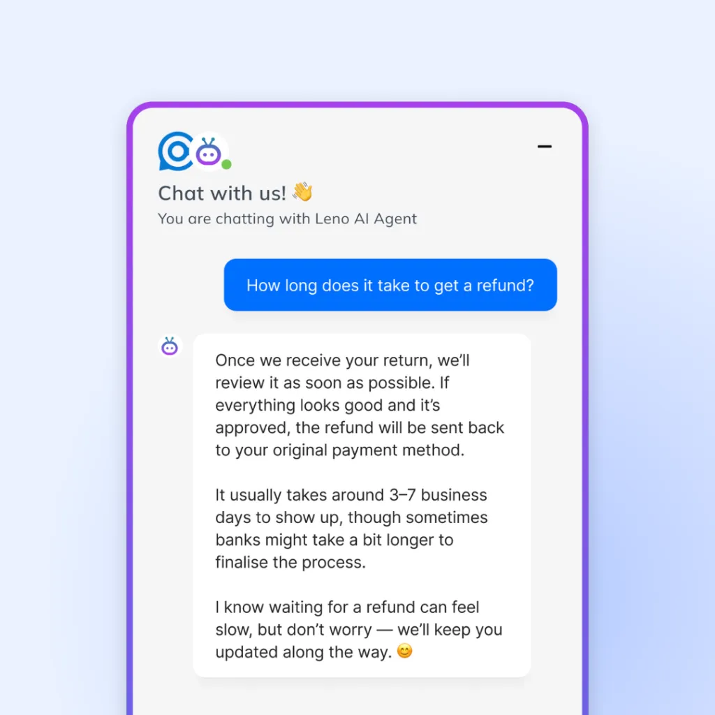 LenoChat AI agent chatbot answering customer questions automatically