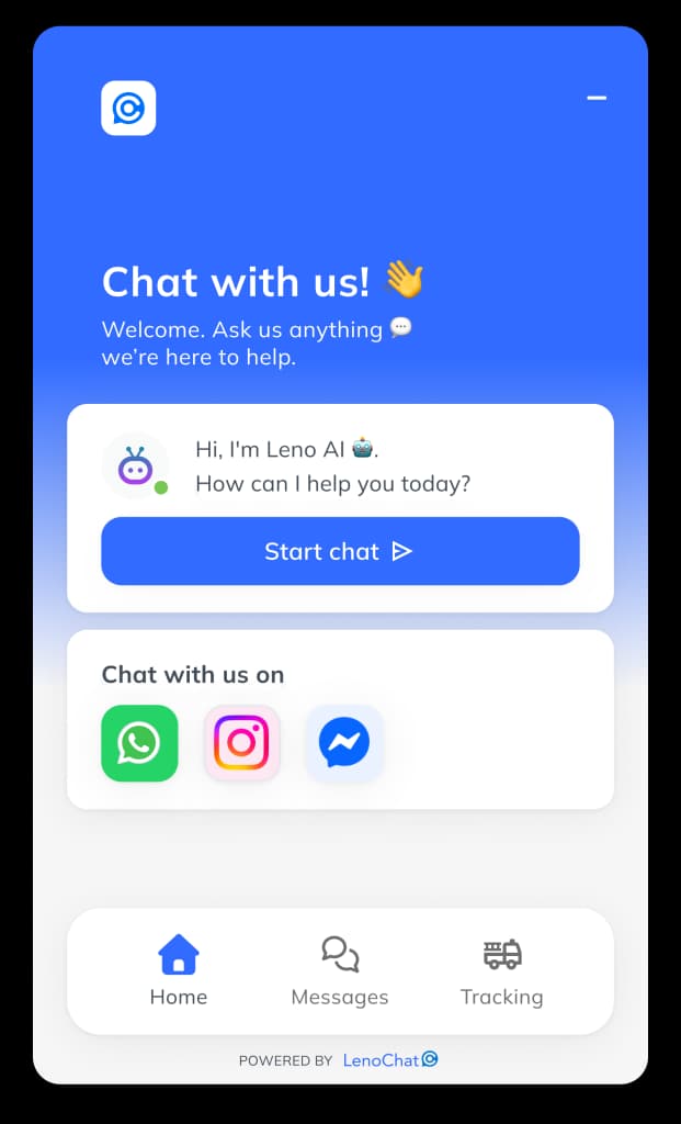 Widget de chat de LenoChat en una tienda Shopify respondiendo preguntas de compradores