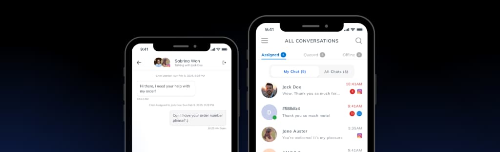 Interfaccia dell'app mobile LenoChat per gestire le conversazioni con i clienti ovunque tu sia