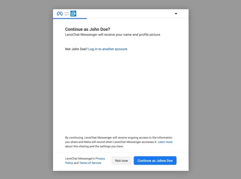 Facebook Business Login popup window displaying email and password fields for LenoChat Instagram OAuth authorisation